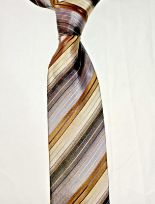 New standard MARVELIS Silk tie men's striped brown gray beige