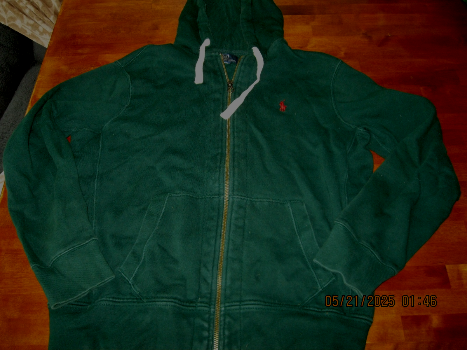 Polo Ralph Lauren Felpa con Cappuccio Adulto Uomo L VERDE Full Zip Pesante Termica Rosso Pony