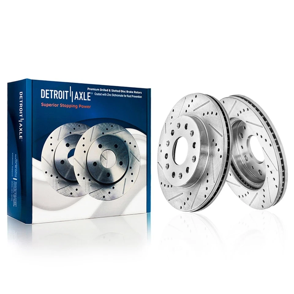 Pastillas de rotores de freno perforados delanteros 12,40" traseros 12,64" para GMC Acadia Buick Enclave Foto 3 de 4