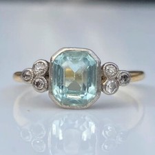 Octagon Cut Aquamarine & Moissanite Engagement Ring, 925 Silver Minimalist Ring