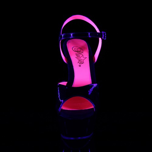 PLEASER Sexy 6" Heel UV Blacklight Black & Pink Ankle Strap Women Stripper Shoes - Picture 2 of 6