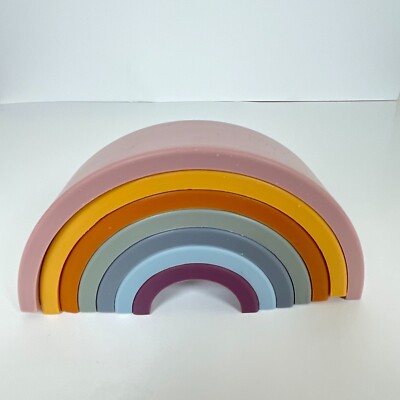 Silicone Rainbow Baby Toy Stacking Colorful Developmental Milestone Skills Game