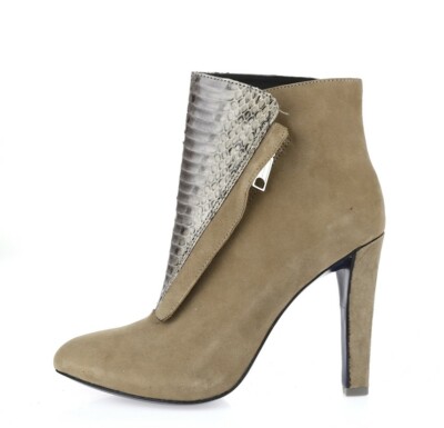 Women's REBECA MINKOFF 228694 taupe snake print leather suede boots sz. 7.5 M