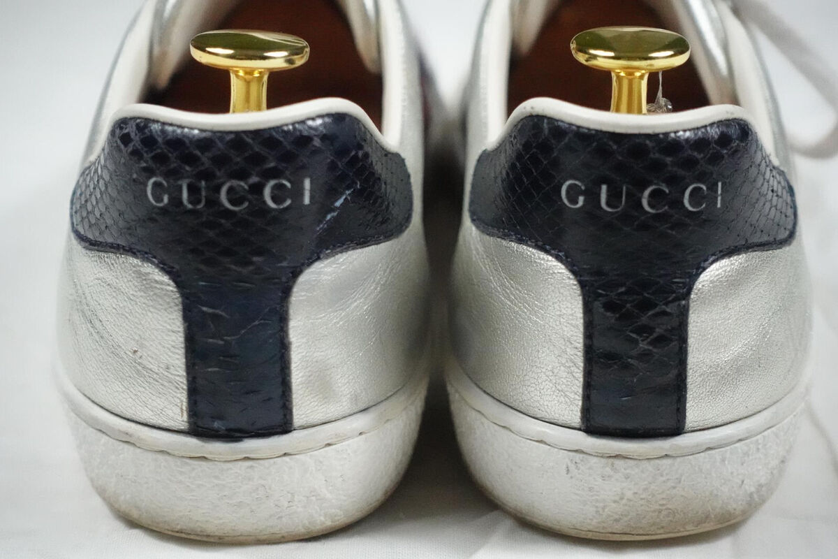 Gucci Ace Sneakers Silver Metallic Web Black Men's Leather 7 Gucci Ace Sneakers Silver Metallic Web Black Men's Leather 7