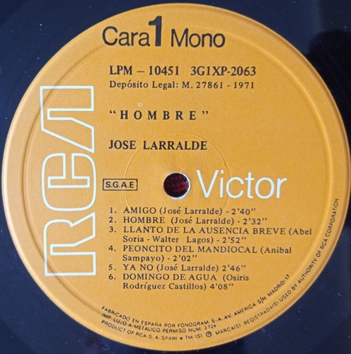 JOSE LARRALDE ** Hombre ** ORIGINAL 1971 SPAIN MONO LP - Picture 3 of 4