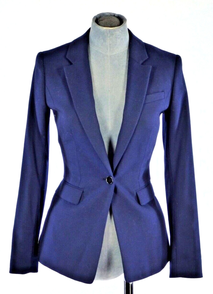 Chaqueta Blazer Reiss Seville Corte Agudo Azul Marino Ajustada Muesca Solapas Bolsillos Reino Unido 4