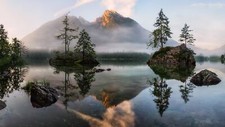 Landscape mountains lake morning mist calm nature Custom Gaming Mat Desk