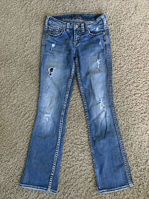 Women's size 27/31 Silver Jeans Aiko Flap Bootcut blue denim