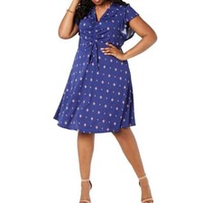 MONTEAU Women's Plus Size Flutter-sleeve Ruched-front A-Line Dress TEDO