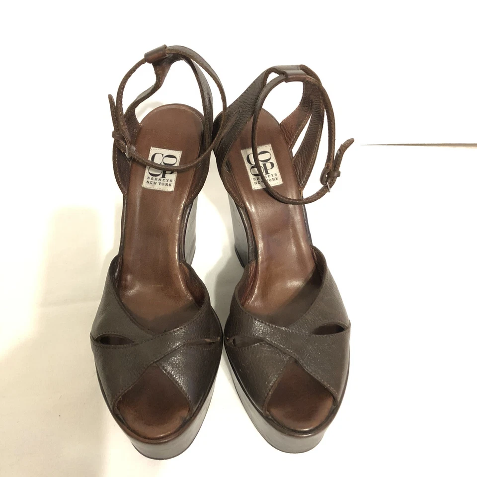 CO OP Barneys New York Mujer Correa Tobillo Punta abierta Plataforma Cuñas Marrón Talla 39 Foto 2 de 4