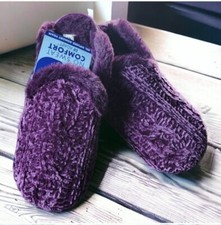 DEARFOAMS NWT "Claire" Purple Cable Knit Chenille t Slip-Ons Size MED 7-8