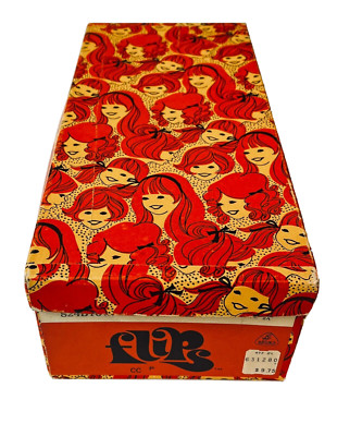 Vtg Empty Shoe Box Orange Girls FLIPS Brown Shoe Co Storage Prop 60's BOX ONLY