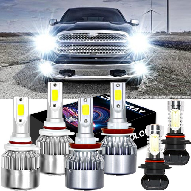 LED Headlight Bulbs Fog Lights H11 9005 9145 Super White for RAM 1500