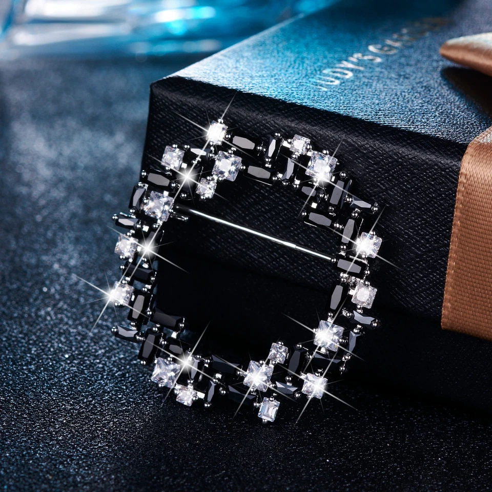 FASHION ATTITUDE 18k white gold gp made with Swarovski CZ crystal brooch black Foto 4 de 4