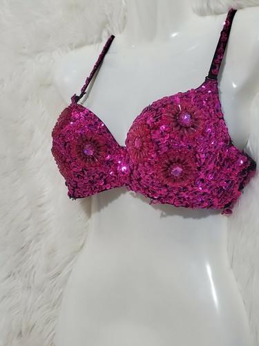 XL Dance Costume Black Pink Sequin Bra Bustier Starlet Popping UW See Pics - Picture 6 of 12
