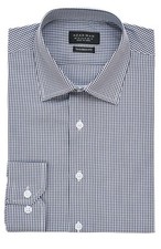 New Mens Dress Shirt Plaid Black Tailored Slim Fit Wrinkle Free Cotton AZAR MAN