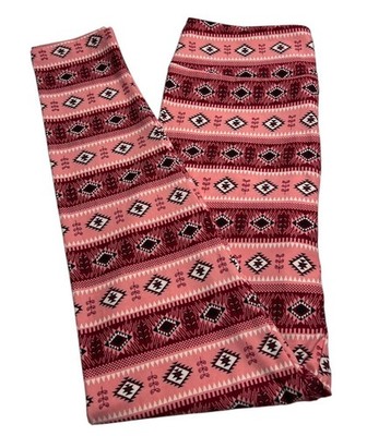LuLaRoe Leggings OS One Size PINK BLACK Colorful Tribal AZTEC Stripe Ships FAST