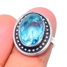 Swiss Blue Topaz Gemstone 925 Sterling Silver Jewelry All Size Ring For Gift