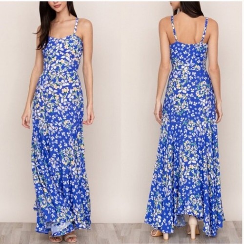 Yumi Kim Last Dance Maxi Dress Blue Strappy Summer Vacation Feminine High Slit