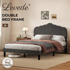 Image of Levede Upholstered Bed Frame Linen Fabric Soft Foam Headboard Small Double King