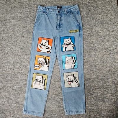 Ripndip Frustration Cat Denim Jeans Pants 30x29 Patches Streetwear Skater Punk