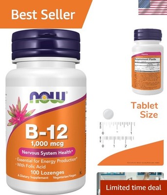 NOW Supplements Vitamin B-12 1,000 mcg with Folic Acid, Chewable, Unflavored