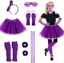 Girls 80s Outfit Costume Accessories 7pcs 70s 1980s 90s Costumes Purple