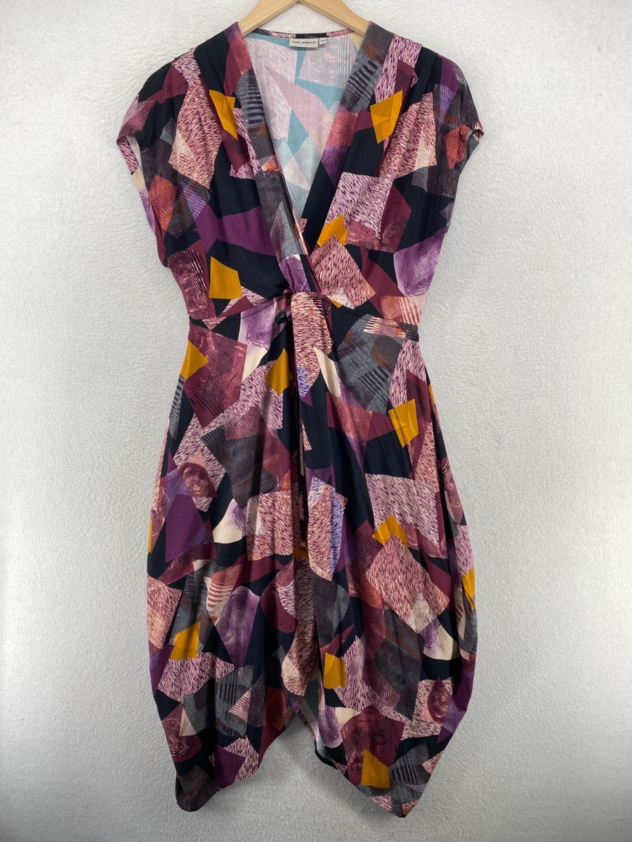 anthro purple dress Yoana Baraschi Anthro Women's 10 Purple Tribal Print Faux Wrap Dress  Sleeveless