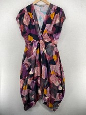 THE ODELLS Dress PXS ANTHRO Geometric Tulip Hem Asymmetric Tie Front Boho Purple
