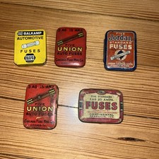 Lot/5 Vintage Automotive Glass Fuse Tins Napa...