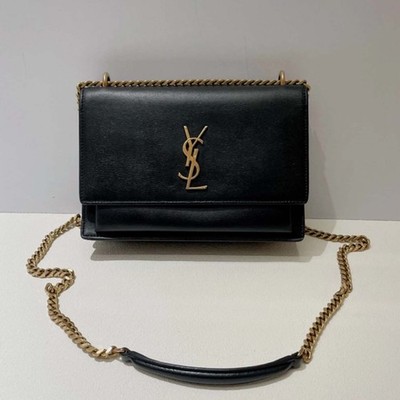 Saint Laurent Sunset Small Chain Shoulder Bag Black Leather 100%authentic