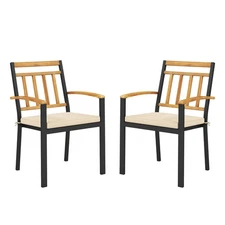 Patio Dining Chairs Set of 2 Metal Outdoor Chairs w/ Removable Padded Cushions
