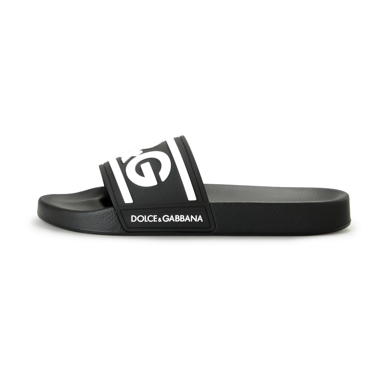 Dolce & Gabbana Men's Black & White Logo Print Rubber Flip Flops