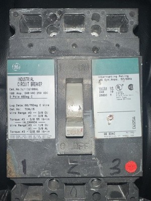 GE TFL132100WL 100A 3-Pole Industrial Circuit Breaker 240V/250VDC   Tested