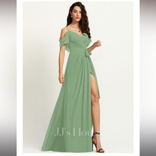 JJs House A-line V-Neck Floor-Length Chiffon Bridesmai Dress With Ruffle