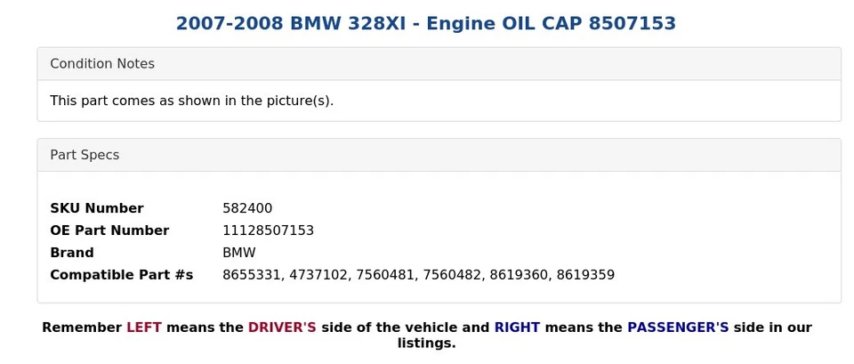 2007-2008 BMW 328XI - Tampa de óleo do motor 8507153 - Imagem 4 de 4