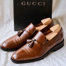 GUCCI Broguing Imitation U-Tip Tassel Loafers – Brown – Size 39.5 E 