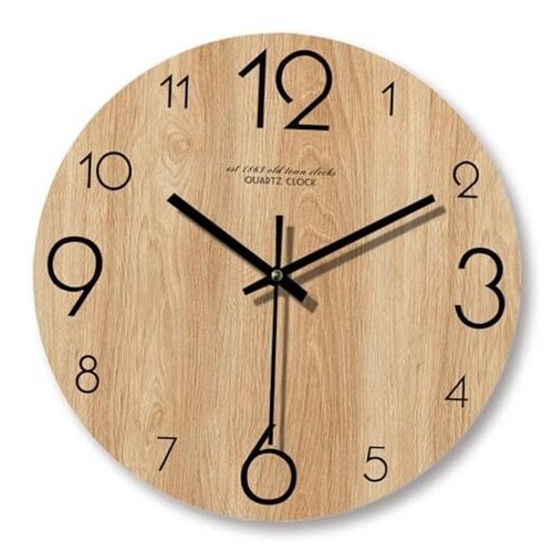 12 inch Vintage Wood Grain Simple Wall Clocks Silent Creative Living Room E