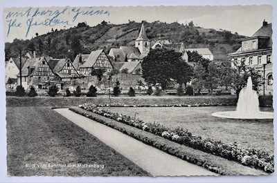 AK Bad Orb i. Spessart, Blick vom Bahnhof zum Molkenberg, Brunnen, 1961