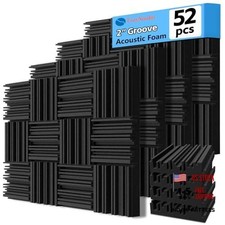52-Piece Broadband Sound Absorbing Thick Acoustic Foam Panels - 12x12x2 Inch
