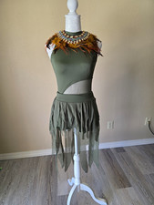 Weissman Child Large Green Dance Costume Dress With Shorts. Neck Piece