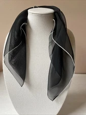 Vintage Cejon Sheer Black Scarf w/ Thin White Border