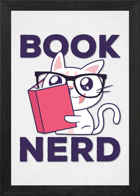 Buch Nerd liest Katze gerahmtes Wandbild Poster Leinwanddruck Bild
