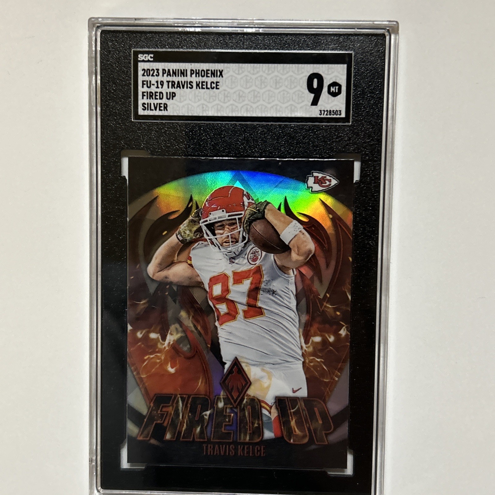 2023 Panini Phoenix Travis Kelce Fired Up Silver #FU-19 SGC 9 MT