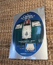 Vintage Paragon "Christmas Greenery" Cross Stitch Napkin Kit Set Of 4 6441