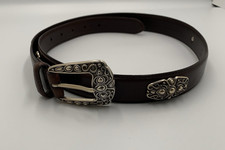 Vintage Fossil Womens Brown Leather Silver Accents Buckle Concho Belt Sz Large