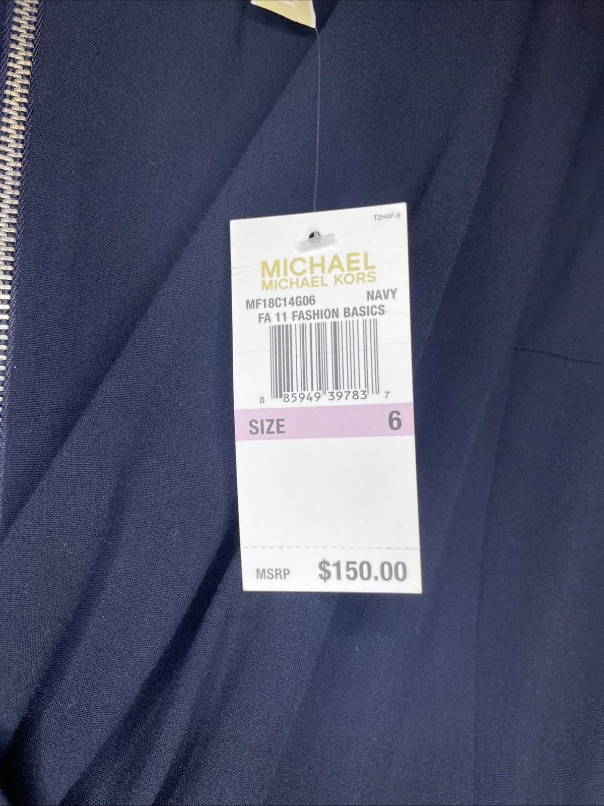 Abito da cocktail scollo a V Michael Kors blu navy tubino taglia 6 volant senza maniche nuovo con etichette