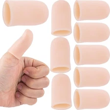 10PCS Silicone Finger Protectors, Gel Support Cots, Fingertips Beige 