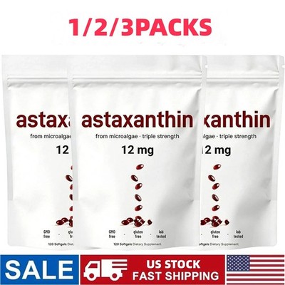 1/2/3 PACKS Astaxanthin 120 Softgels 12mg - Supports Eye Health and Joint Health