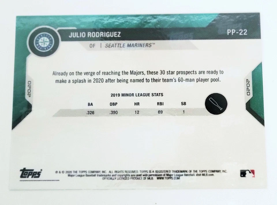 2020 Bowman Next Prospect Pool Black #22 Julio Rodriguez Rookie /99  Mariners .  - Image 4 of 4
